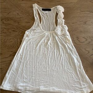 Blue Rain Ivory Tank Top with Floral Accents